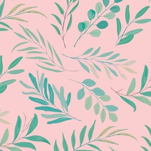 Pink and Green Foliage - Vibrant Leaf Pattern 