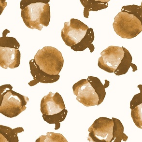 Clustered Watercolor Acorns on White//Large//24"