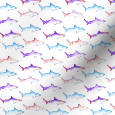 Bright Neon Bull Sharks, hand painted in bright 80s neon, vintage throwback 80s 90s beach style, this small scale print is perfect for summer clothes, swim wear and beach gear   