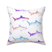 LARGE Bright Neon Bull Sharks, hand painted in bright 80s neon, vintage throwback 80s 90s beach style, large scale print is perfect for your wild ocean theme bedding, wallpaper, decor, or swim wear and beach gear   