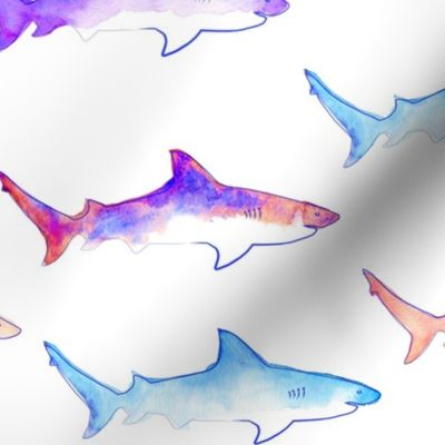 LARGE Bright Neon Bull Sharks, hand painted in bright 80s neon, vintage throwback 80s 90s beach style, large scale print is perfect for your wild ocean theme bedding, wallpaper, decor, or swim wear and beach gear   