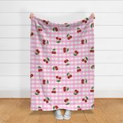 Large cherry gingham - red cherries on Lavender pink and white gingham check - vicy check - checkerboard - cute vintage inspired summer picnic Buffalo check - Country checks - Gingang Genggang Jangjang - Shepherds check