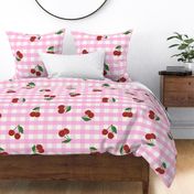 Large cherry gingham - red cherries on Lavender pink and white gingham check - vicy check - checkerboard - cute vintage inspired summer picnic Buffalo check - Country checks - Gingang Genggang Jangjang - Shepherds check