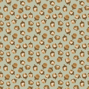 Clustered Watercolor Acorns on Sage Green//Medium//6"