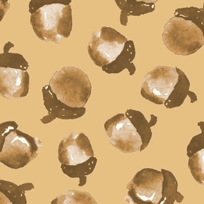 Clustered Watercolor Acorns on Beige//Large//24"