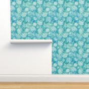 beach trip small - blue and green sea shells and starfish - watercolor coastal wallpaper and fabric