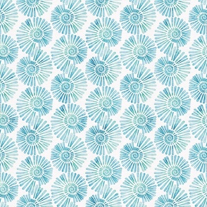 beach trip small - blue and green nautilus shells on white - watercolor coastal wallpaper and fabric