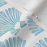 beach trip small - blue and green sea shells on white - watercolor coastal wallpaper and fabric