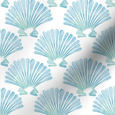 beach trip small - blue and green sea shells on white - watercolor coastal wallpaper and fabric