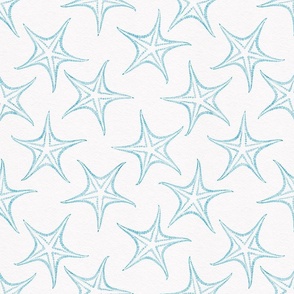 beach trip small - blue and green starfish on white - watercolor coastal wallpaper and fabric