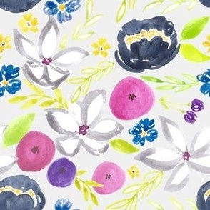 bright bold watercolor florals on silver