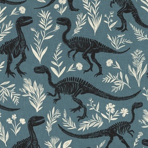 Dinosaurs in spring in blue and beige L
