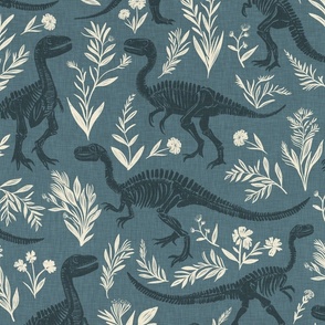 Dinosaurs in spring in blue and grey L