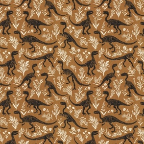 Dinosaurs in spring in terracotta and beige M