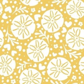 Smaller Scale Sand Dollars White on Daisy Yellow