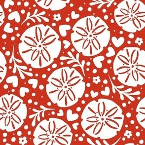 Smaller Scale Sand Dollars White on Rustic Red