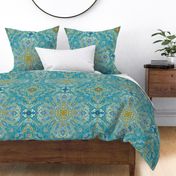 Design was created with acrylic fluid art technique in teal, blue and gold , meticulously crafted into the unique pattern for your lux décor style