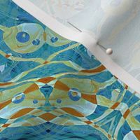 Design was created with acrylic fluid art technique in teal, blue and gold , meticulously crafted into the unique pattern for your lux décor style