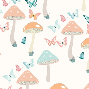  Playful Pastel Mushrooms & Butterflies Seamless Pattern