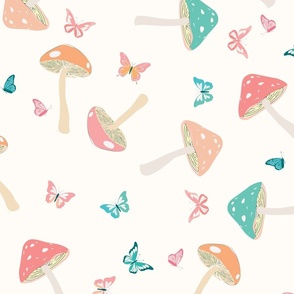 Enchanted Forest Mushroom and Butterflies Pattern 