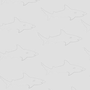 Bull Shark line drawing in subtle gray on pale gray, perfect for coordinating fabric, sheets, bedding, pillows, with wild Neon Bull Shark prints in this collection, medium scale print perfect for ocean theme decor, or swim wear and beach gear   