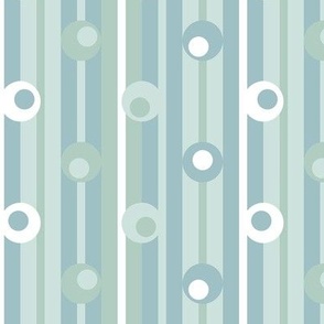 wonky polka dots on stripes, sea glass, blue, seafoam, coastal, modern, geometric, contemporary