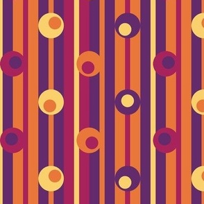 wonky polka dots on stripes, yellow, orange, magenta, purple, geometric, modern, contemporary