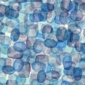 Azure Blue Abstract Watercolor Circles - Large - Darker Version Beach Coastal Nautical