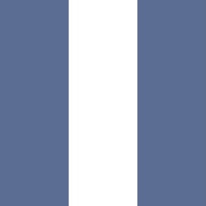 Broad Vertical Awning Cabana Stripes in Slate Blue and White - 6 inch stripes six