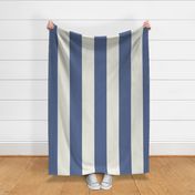 Broad Vertical Awning Cabana Stripes in Slate Blue and Eggshell White - 6 inch stripes six beach
