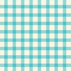 S. Teal blue on cream white gingham,  great for easter