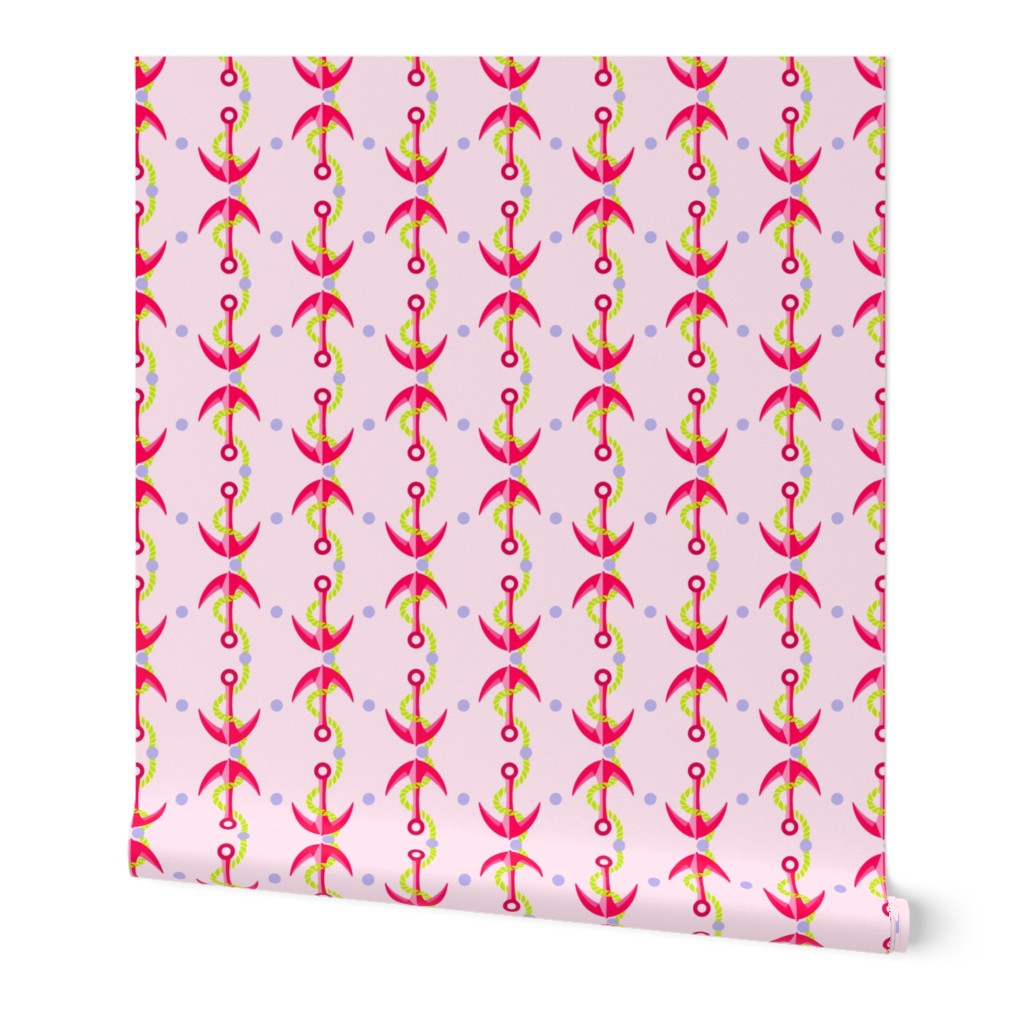 Pink on Pink Admiralty Anchors and Lime Green Rope Large
