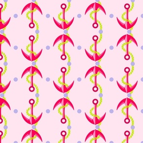 Pink on Pink Admiralty Anchors and Lime Green Rope Large