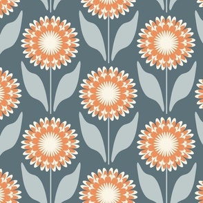 Medium // Emme: Bold Geometric Zinnia Flower -Grayish Blue & Orange
