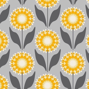 Medium // Emme: Bold Geometric Zinnia Flower - Gray & Yellow
