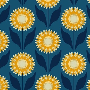 Medium // Emme: Bold Geometric Zinnia Flower - Blue & Yellow
