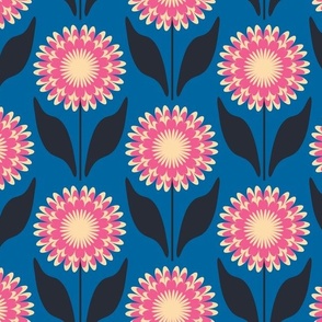 Medium // Emme: Bold Geometric Zinnia Flower - Bright Blue & Pink
