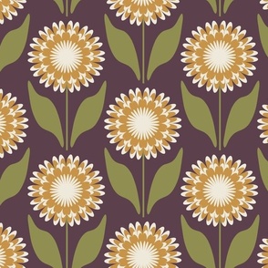 Medium // Emme: Bold Geometric Zinnia Flower - Eggplant Purple & Yellow
