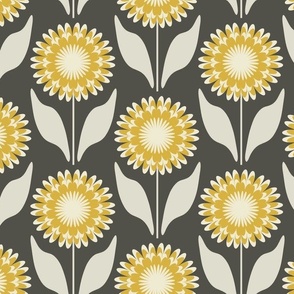 Medium // Emme: Bold Geometric Zinnia Flower - Dark Gray & Yellow
