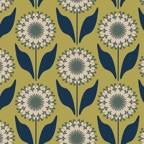 Medium // Emme: Bold Geometric Zinnia Flower - Green & Blue
