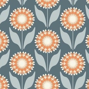 Small // Emme: Bold Geometric Zinnia Flower - Grayish Blue & Orange