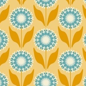 Small // Emme: Bold Geometric Zinnia Flower - Light Yellow & Blue