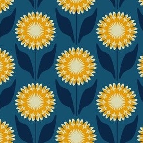 Small // Emme: Bold Geometric Zinnia Flower - Blue & Yellow