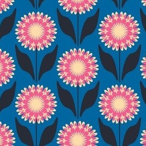 Small // Emme: Bold Geometric Zinnia Flower - Bright Blue & Pink