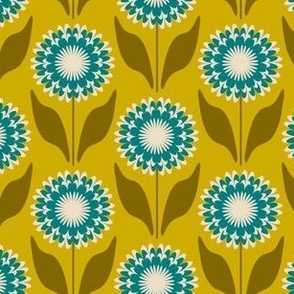 Small // Emme: Bold Geometric Zinnia Flower - Olive & Teal