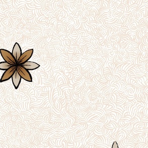 Minimilist Flowers on Curvy Hatched background _ Yellow Ocher