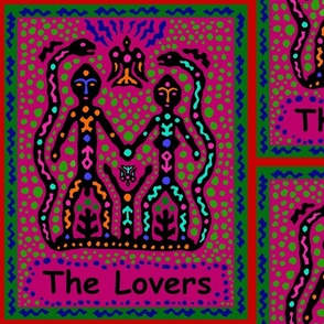 Tarot Card "The Lovers" - 14" x 16" repeat - Witchcraft Tarot - Design 1663417 - Pink Black Green