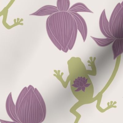 Medium Scale Hoppy Frogs and Lotus in Purple