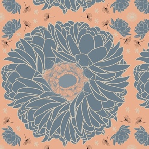 Blue Lotus Flower Wreaths and Dandelions on a pink background