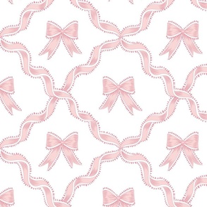 Large Pink Bows with Ribbon Diamond Trellis on Plain White #FFFFFF Background